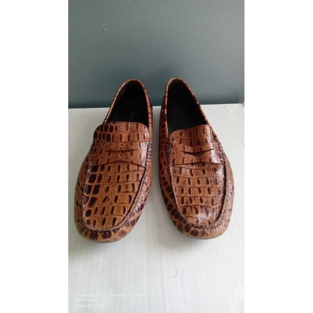 DONALD J. PLINER VINCO 2 Crocodile Print Driving Loafers in‎ Cognac 12 M